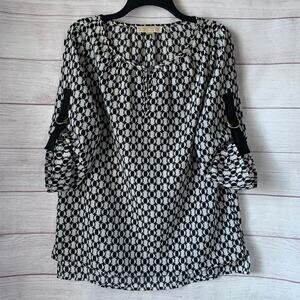 MICHAEL Michael Kors Black White Blouse with Circular Geometric Pattern Size M